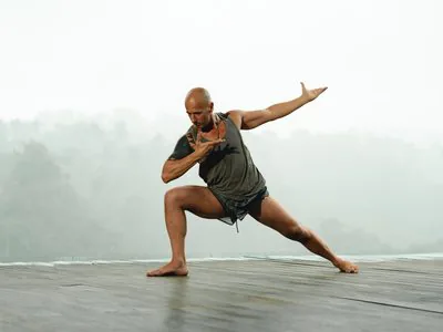Movement practice on the villa deck